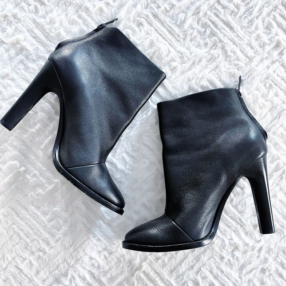 Joie Black Pebbled Leather Ankle Boots High Heel Minimalist Quiet Luxury Chic